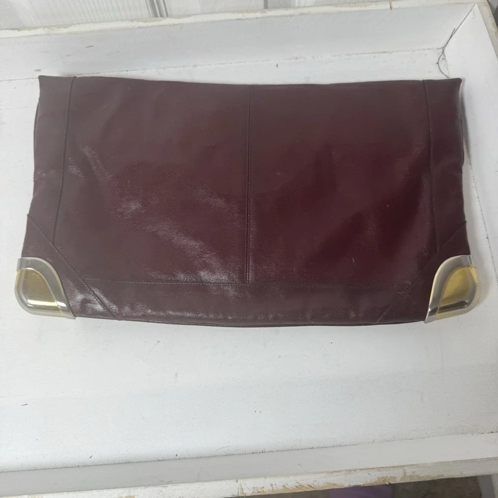 Lou Taylor Purse‎ Red Handbag Messenger Leather VTG Pop Up Hinged Mirror Italy